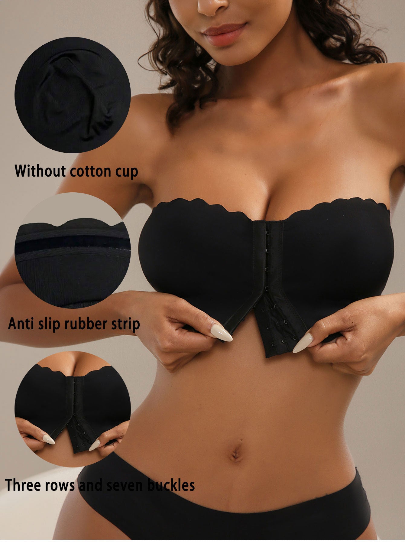 Hot Girl front-clasp push-up ruffled tube top